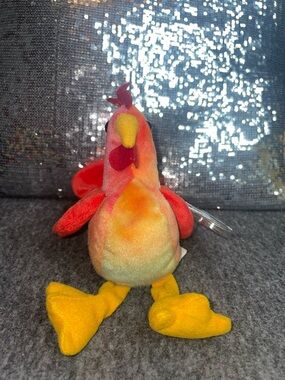 Strut The Rooster: Ty Plush Rooster Bird Toy - Red, Orange & Yellow